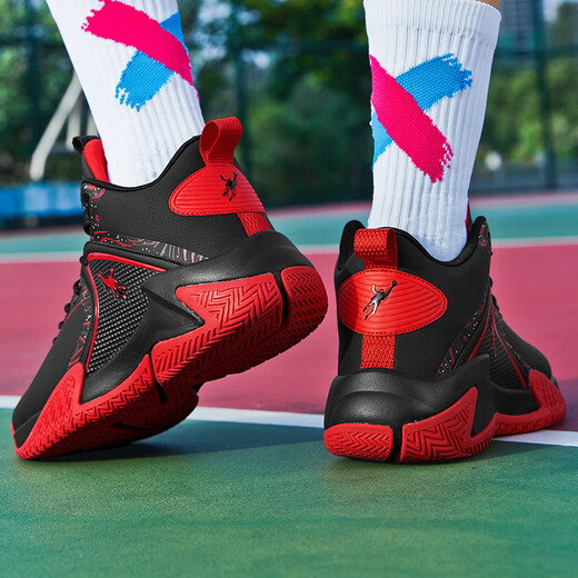 Jordan Green Basketball Shoes Men's Waterproof Leather Sports Shoes Lightweight Indoor and Outdoor Shock Absorbing Wear-Resistant Anti-Slip Combat Boots Autumn and Winter Black and Red-Leather Style 42