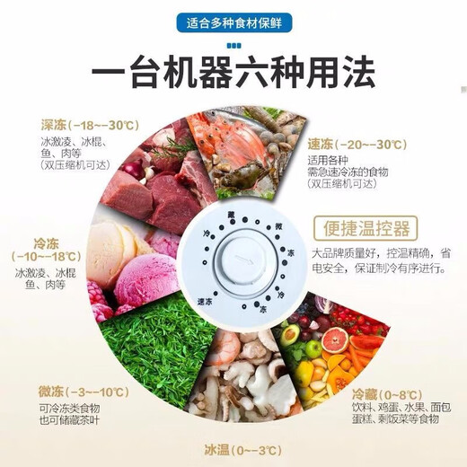 Heqiang Freezer Commercial Large Capacity Refrigerated Freezer Energy Saving Cabinet Commercial Freezer Double Door Silent Frozen Meat Cabinet 1028 Single Temperature Copper Tube Upgraded Version 1950*710*840