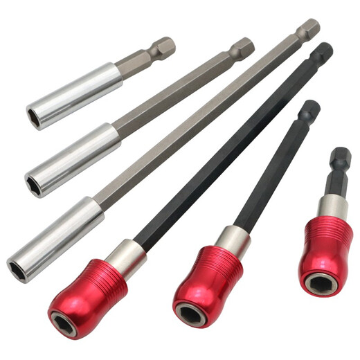 Bit extension rod 6.35mm hexagonal handle self-locking air batch extension rod with strong magnetic hand drill 1/4 bit connecting rod red self-locking model (total length 200mm) single