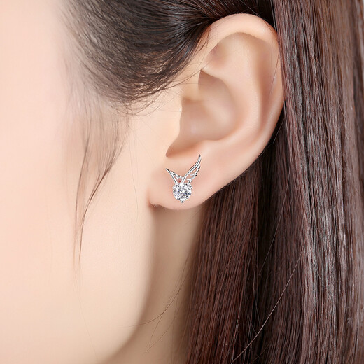 Jingzi 18K Gold Angel Wings Earrings for Women, Sweet, Small and Personalized Earrings for Girlfriend on Valentine's Day and Birthday Gift KCY024 Earrings with Blue Diamond 18K Gold