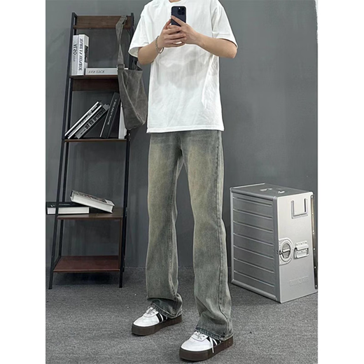 7 excellent products Men's bootcut jeans, autumn and winter American retro high street slim fit loose straight long pants for men TYFS-Y9131 Retro Blue L