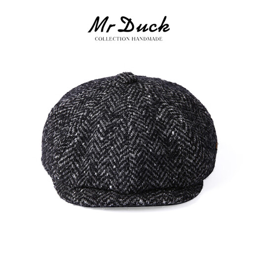 Mr DUCK high-end wool herringbone pattern newsboy hat winter men's old money style octagonal painter hat retro fashion hat lava charcoal gray (newsboy hat)-MW461175 M (55-57cm)