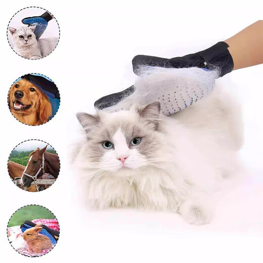 Lubo Pet Cat and Dog Rubber Gloves Comb and Hair Removal Brush for Cleaning, Bathing and Massage to Remove Floating Hair and Anti-Scratch and Bite Cat Gloves (Right Hand) Blue