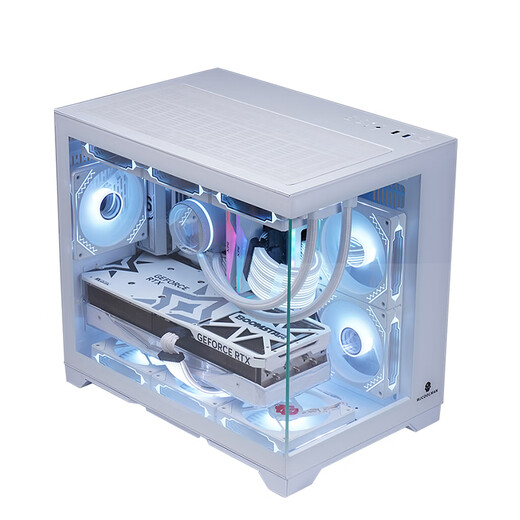 玩嘉 孤勇者无立柱matx主板电脑机箱360水冷海景房机箱纯白30/40系列超长显卡侧透主机箱 孤勇者白色升级版+6棱镜4pro风扇【ARGB