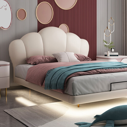 De RUCCI Children's Bed Suspended Bed Solid Wood Silicone Soft Cover Girls Princess Bed Teenage Boys Bed White 1.5*2 Meters