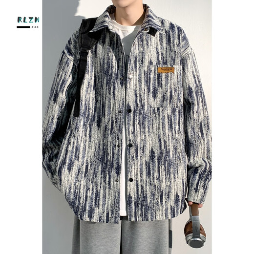 RLZN胖子大码扎染小香风夹克男春秋加肥大码潮牌宽松痞帅翻领学生外套 A001-J683蓝色 XL140-160斤