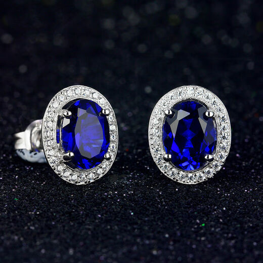 Sapphire 925 silver stud earrings set with colorful sapphire blue corundum tanzanite jewelry earrings plated women's picture color blue earrings pair