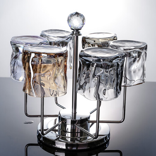 MIDOC high-end Nordic style glass home beer mug creative internet celebrity whiskey glass hospitality mug set fantasy color 6 pieces + elk cup holder