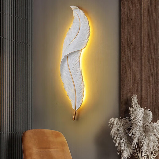 Yunju Lighting Feather Wall Lamp Living Room Light Luxury Creative Bedroom Bedside Porch Feather Lamp Modern Simple TV Background Wall Lamp 43*12*5CM White + Gold 14W