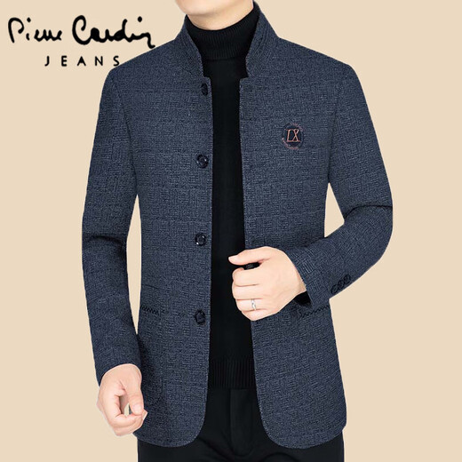Pierre Cardin Woolen Coat Hen Autumn and Winter Media-Enge Stand Collar Chaqueta Hombres de moda de moda casual Men Dad Navy Blue L (120-140Jin [Jin equivale a 0.5 kg])