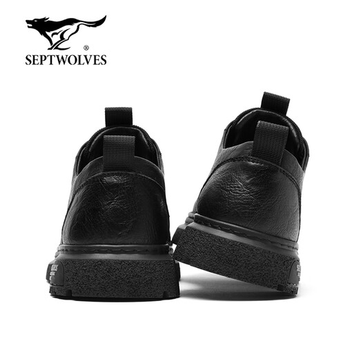 Septwolves Men's Shoes Business Casual Shoes Winter 2025 New Genuine Leather Soft Soled Casual Leather Shoes Black Workwear Low-top Martin Boots Black 41