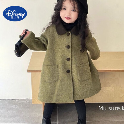 Disney (Disney) Girls Korean Children's Clothing Autumn and Winter New Double-sided Cashmere 2025 Children's Coat Woolen Coat Woolen Style Jacket Woolen Coat Jacket Autumn and Winter Style 100