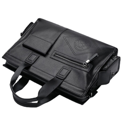 South men's briefcase genuine leather men's bag cowhide high-end business casual simple handbag men's large-capacity official bag style two black large bag 15.6 inches