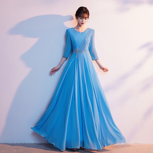 Han Yukui adult chorus dress women's long elegant choir performance clothing solo singer temperament host evening dress spring red L