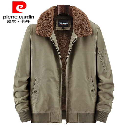 Pierre Cardin fur collar cotton jacket men's autumn and winter velvet thickened cotton. Clothes American high-end workwear flight jacket cotton. Clothes 1811-Black Blue XL Recommended 136-150Jin Jin equals 0.5 kg