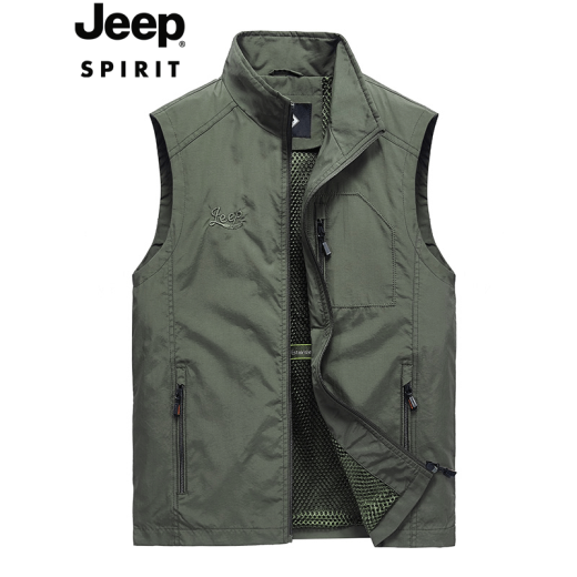 Jeep JEEP vest men's spring and autumn men's thin breathable multi-pocket vest jacket outdoor fishing photography leisure plus velvet thickened waistcoat vest can be customized LOGO3010 military green spring and autumn XL/135-150Jin [Jin equals 0.5 kg]
