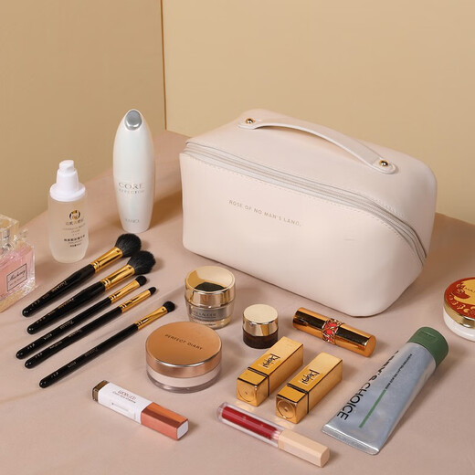 MAIWEINI cosmetic bag ins large capacity travel portable toiletry bag skin care product pillow business trip cosmetics portable storage bag milky apricot white anti-fouling and stain-resistant cream texture