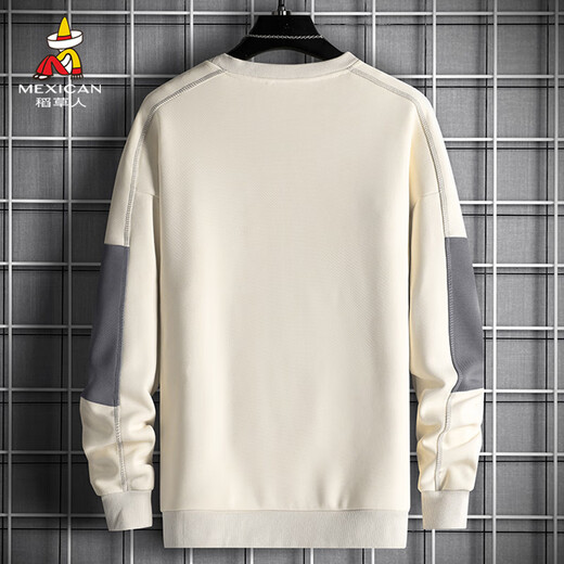 Scarecrow (MEXICAN) sweatshirt men's autumn and winter bottoming shirt plus velvet cartoon print round neck long-sleeved T-shirt for men, apricot plus velvet XL