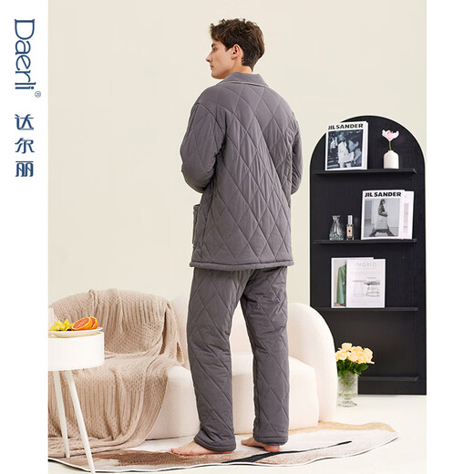 Darli three-layer thickened quilted couple's pajamas autumn and winter warm air cotton quilted thick men's and women's home wear long sleeves T9247102-057-grey male 3XL