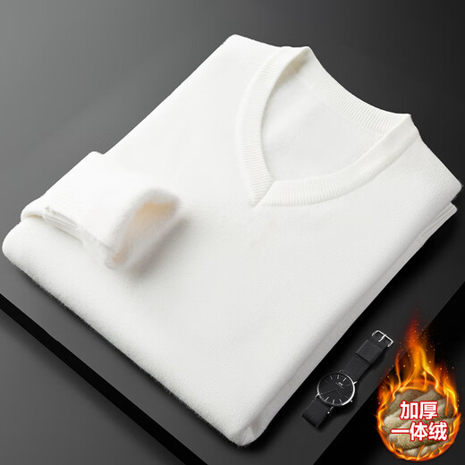 PRIDEME Einteiler für den Winter, verdickter Samt und warmer All-in-One-Pullover aus Samt mit V-Ausschnitt für Männer, langärmliger, schmaler Pullover für Männer, LDK2116-weiß L Gewichtsempfehlung 120-130Jin Jin entspricht 0,5 kg