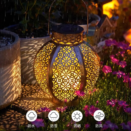 Shiyan Solar Garden Lamp Iron Lantern Retro Night Light Waterproof Outdoor Villa Balcony Garden Atmosphere Light and Shadow Small Flower Iron Lamp
