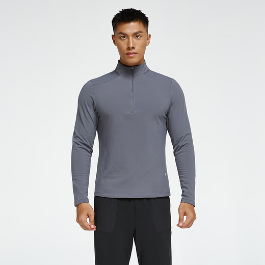 SOSOLEMON autumn and winter velvet sports sweatshirt men's stand collar half zip warm training cycling tennis fitness running long-sleeved top dark gray L