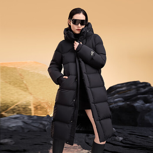 Govan Black Gold Goose Down Jacket Functional 2.0 Eight-lattice Long Down Jacket Unisex Winter Thickened Jacket Black M