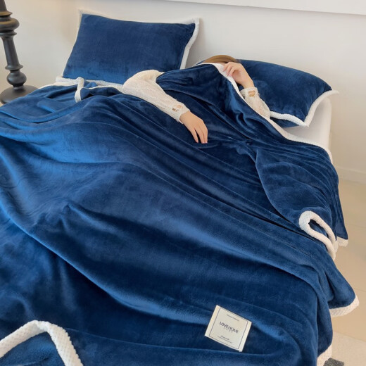 Arctic Velvet (Bejirog) Milk Velvet Blanket Thick Flannel Blanket Warm Blanket Winter Nap Coral Velvet Blanket Dormitory Single and Double Sheets Class A Beibei Blanket-Sapphire Blue 100*150CM