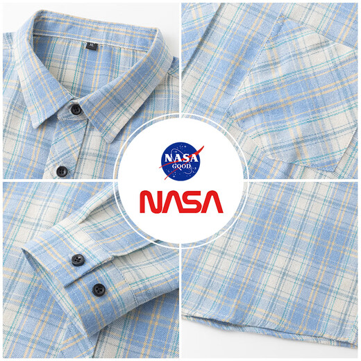 NASA GOOD long-sleeved shirt men's spring and autumn Korean style trendy plaid shirt youth casual loose jacket blue 2XL