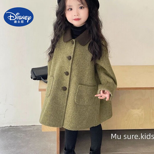 Disney (Disney) Girls Korean Children's Clothing Autumn and Winter New Double-sided Cashmere 2025 Children's Coat Woolen Coat Woolen Style Jacket Woolen Coat Jacket Autumn and Winter Style 100