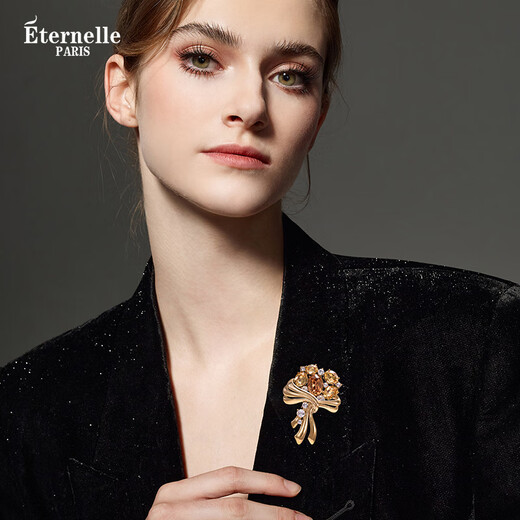 Eternelle French eternal original design Austrian crystal brooch temperament versatile decorative corsage gift champagne color