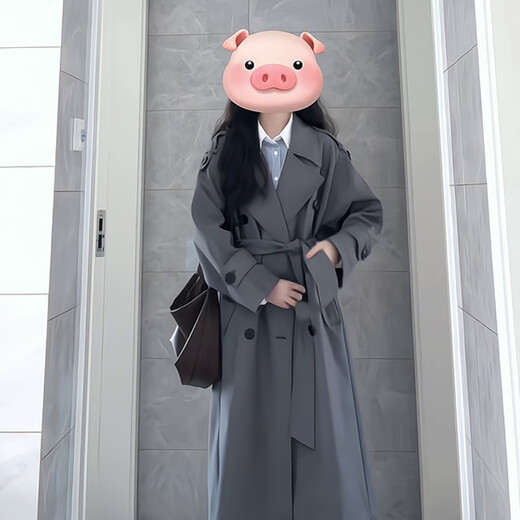 GARNUO gray trench coat women's mid-length 2025 early spring and autumn new Korean style small high-end British style coat Gray S 80-110Jin Jin is equal to 0.5 kg