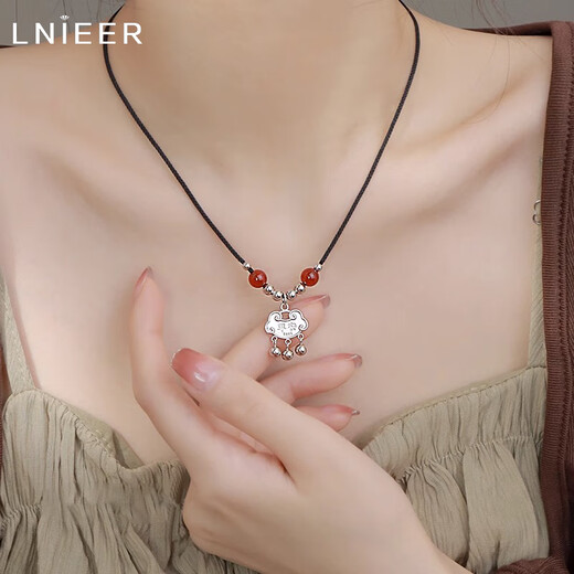 Lnieer S999 Pure Silver Ping An Lock Necklace Women's Light Luxury Niche 2025 New Clavicle Chain Longevity Lock Pendant Gift Ping An Lock Necklace 999 Pure Silver + Certificate