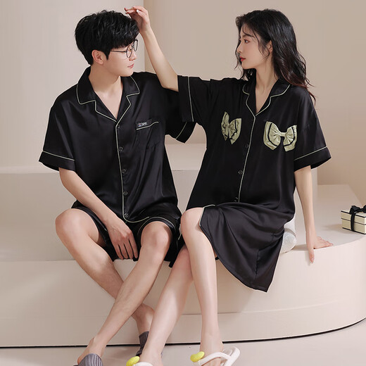 From the mood couple pajamas for women ice silk summer short-sleeved shorts home clothes men pajamas couple outfit one men and one women suit CLS 6210 XL men [height 175-180 weight 135-160Jin [Jin equals 0.5 kg]]