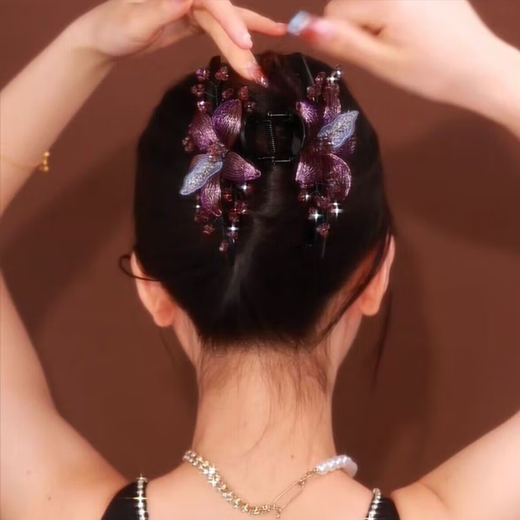 Liangshihuan High-End Retro Clip Women's 2025 New Handmade Butterfly Shark Clip Elegant Hair Clip Headwear Birthday Gift Flower Clip