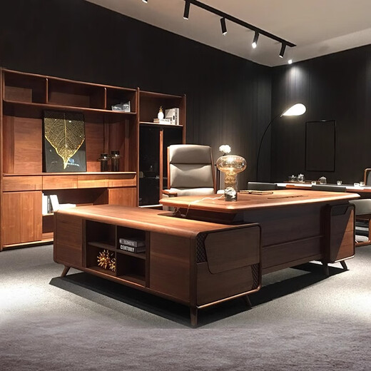 Ningqiu Luoge (NICHLORT) Boss President Desk Simple Modern Manager Executive Desk Solid Wood Furniture New Chinese Style Office Desk and Chair Combination Walnut 2.4 Meter Boss Desk + Side Table Ash