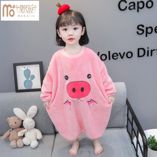 Modal Children's Flannel Sleeping Bag Autumn and Winter Baby Anti-kick Quilt One-piece Pajamas Girls Winter Coral Fleece Nightgown Pink Piggy 90 Recommended Height 78-88cm 2-3 Years Old