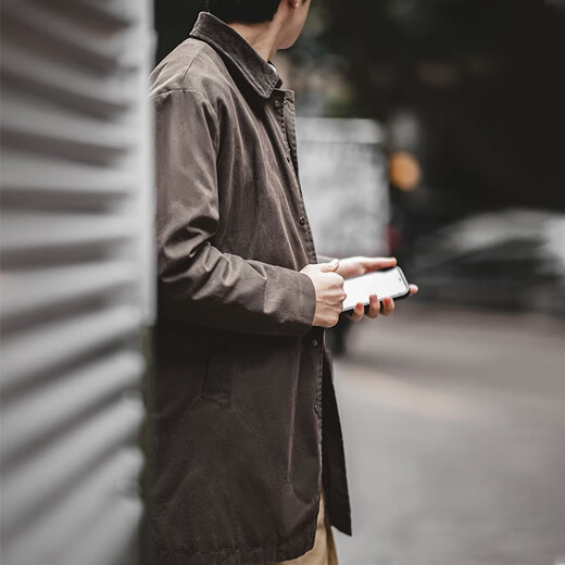 Madden Workwear Retro British Oil Wax Windbreaker Men's Autumn Mid-Length Corduroy Contrast Color Coat Loose Cape Jacket Oil Wax Windbreaker + Beeswax Combination L