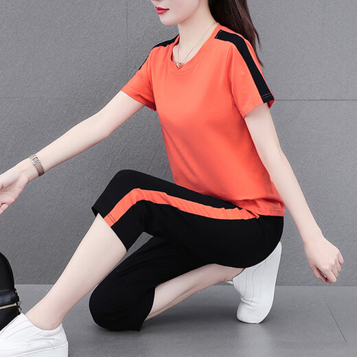 
NY-EMMA sports suit for women short-sleeved summer thin high-end stylish small casual and fashionable running suit two-piece set 683 khaki (crop pants set) XL (recommended 110-125 Jin [Jin equals 0.5 kg])