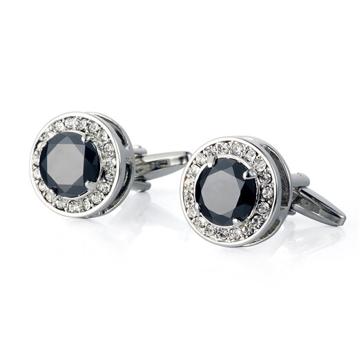 Apatia simple round white diamond crystal cufflinks for men, cuff studs for women, purple French shirt cuffs, gift box, black 16mm