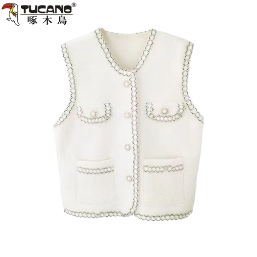 Woodpecker (TUCANO) Mink Vest Women's New Spring and Autumn Korean Sleeveless Knitted Jacket Small Fragrant Cardigan Versatile Waistcoat Vest Beige M Recommended 95-105Jin Jin equals 0.5 kg