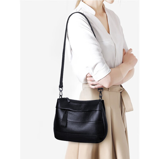Grozd shoulder bag genuine first-layer cowhide new fashion versatile crossbody bag women's bag portable middle-aged mother bag black