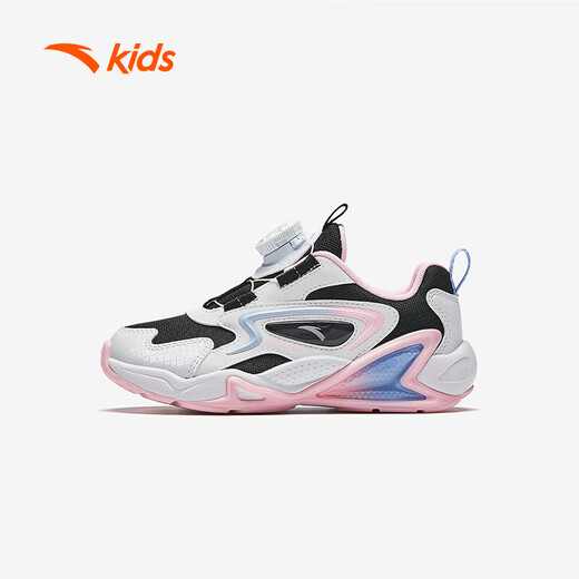 Zapatillas para niñas de anta para niños 2024 botón de mando de cuero de malla de otoño e invierno de otoño e invierno más zapatos de algodón de terciopelo [para niños regulares] negro/blanco/azul/rosa 9904-1 33 tamaños