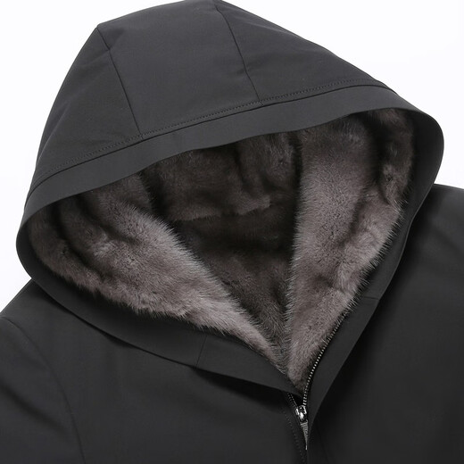 
Carniti imported mink inner liner men's hooded parka coat mink fur integrated winter clothes cold mid-length middle-aged jacket Black XL