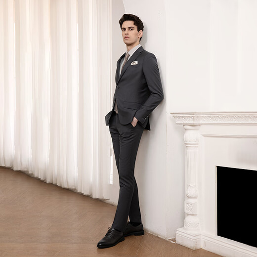 VICUTU men's suit jacket, comfortable wool fabric, versatile suit jacket for business commuting, suit 175B or 78 pants, gray and black suit