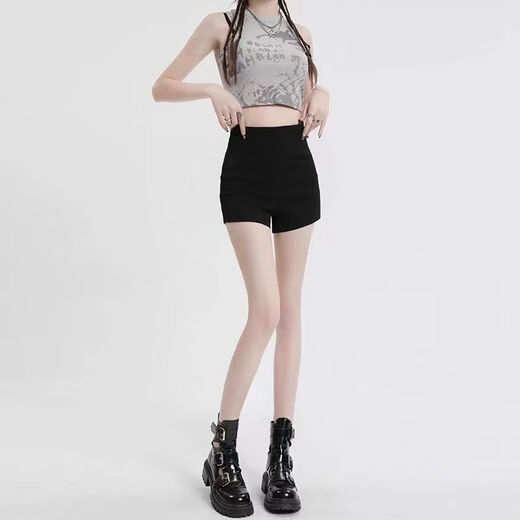 Luomeijiang Hot Girl Hot Pants Women's Autumn and Winter Velvet Bottoming Stretch Super Shorts Spring and Autumn Small People Wear High Waist Elastic Anti-Lighting Black M Recommended 100-110Jin Jin is equal to 0.5 kg