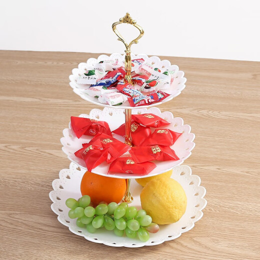 Dinner General Fruit Plate Dried Fruit Plate Candy Plate Three-Layer Tray Plastic Creative European Dessert Plate Set Three-Layer Fruit Tray [White]