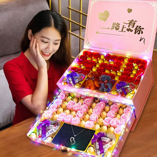 CHAFFUL (CHAFFUL) 214 Valentine's Day gift for girlfriend, wife and daughter-in-law gift box makeup 20-30-40th birthday, Spring Festival and New Year, pink double-layer necklace, 1 piece, 1 box