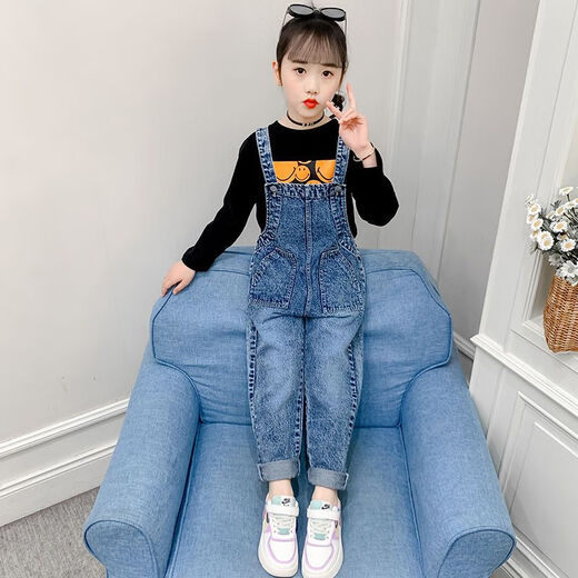 Disney (Disney) Girls Denim Overalls 2023 Spring and Autumn New Korean Style Girls Two-piece Suit Children's Loose Western Style Overalls Single Piece MK-212 Overalls Regular Size 140 Don't be too big
