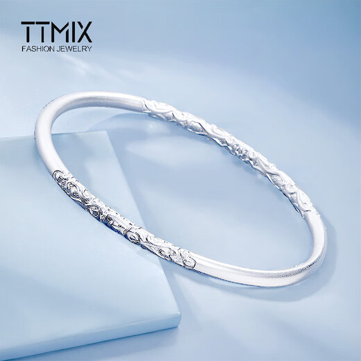 TTMIX glossy gold hoop platinum bracelet closed pt950 women's platinum bracelet curly grass pattern platinum bracelet for girlfriend pt950 60mm 24.65g thick 3.0mm